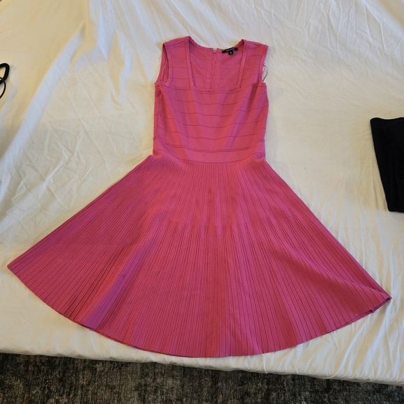 Pink Tartan | Hot Pink Fit & Flare Pleated Sleeveless Dress | Size S - Picture 4 of 10